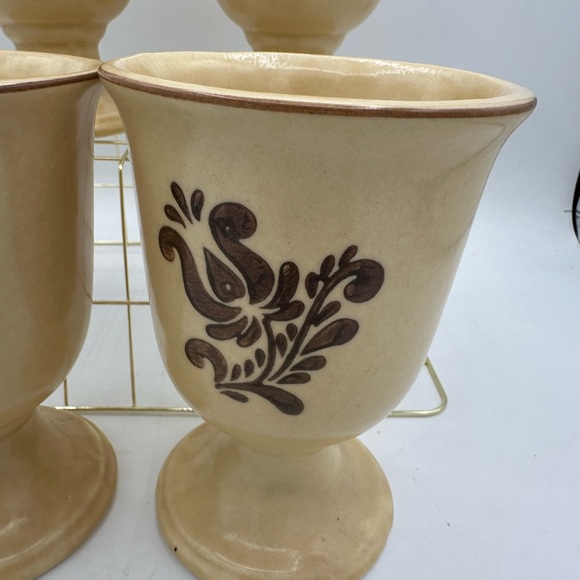 Vintage Pfaltzgraff Set Of 4 Ceramic Wine Goblets Village Pattern 5.25" Tall - Picture 2 of 6